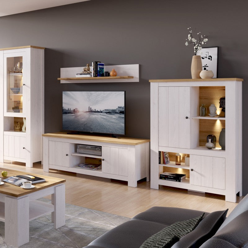 Celesto 2 Door 4 Shelves Cabinet In White and Oak - Price Crash Furniture