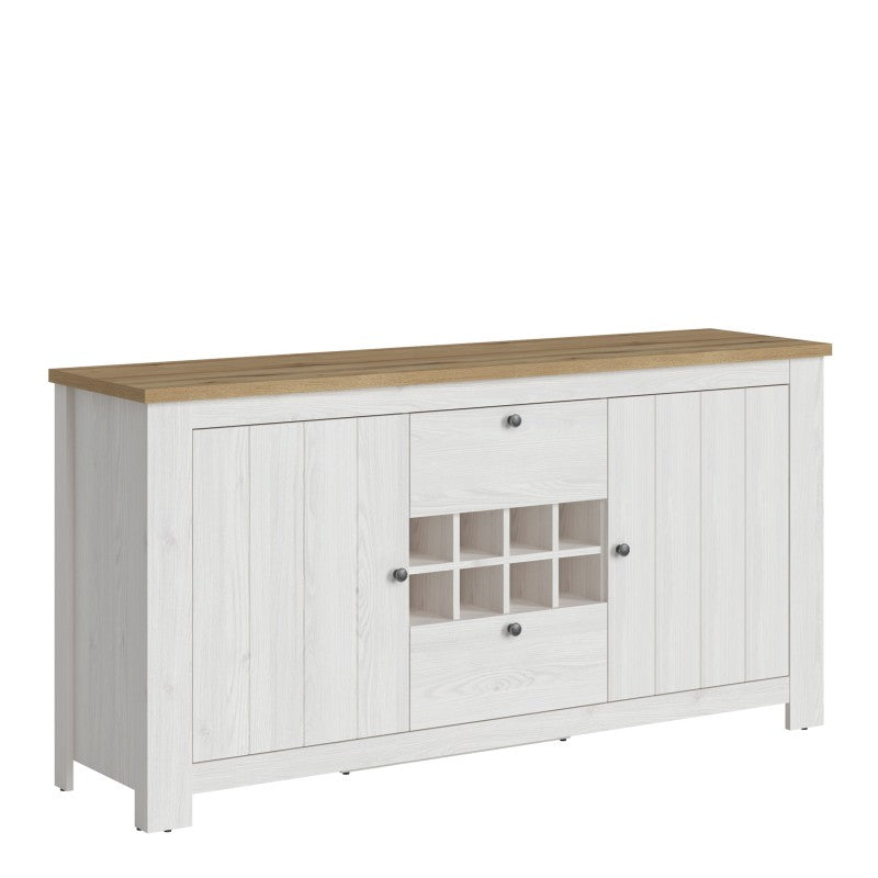 Celesto 2 Door 2 Drawer Sideboard With Wine Rack in White And Oak - Price Crash Furniture