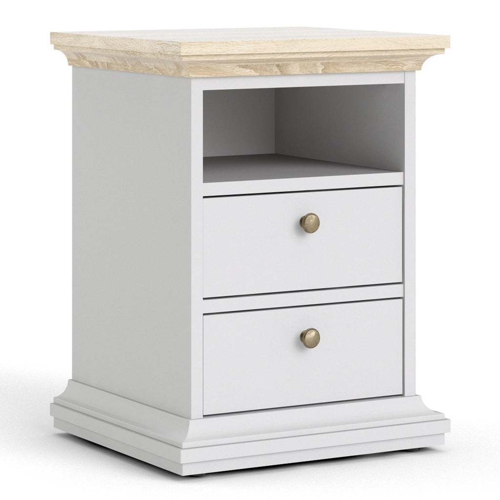 Paris Bedside 2 Drawers In White and Oak - Price Crash Furniture