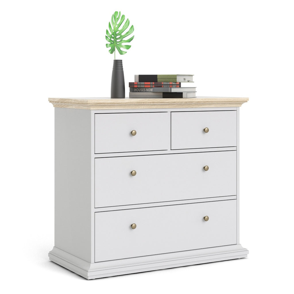 Paris Chest Of 4 Drawers In White And Oak - Price Crash Furniture