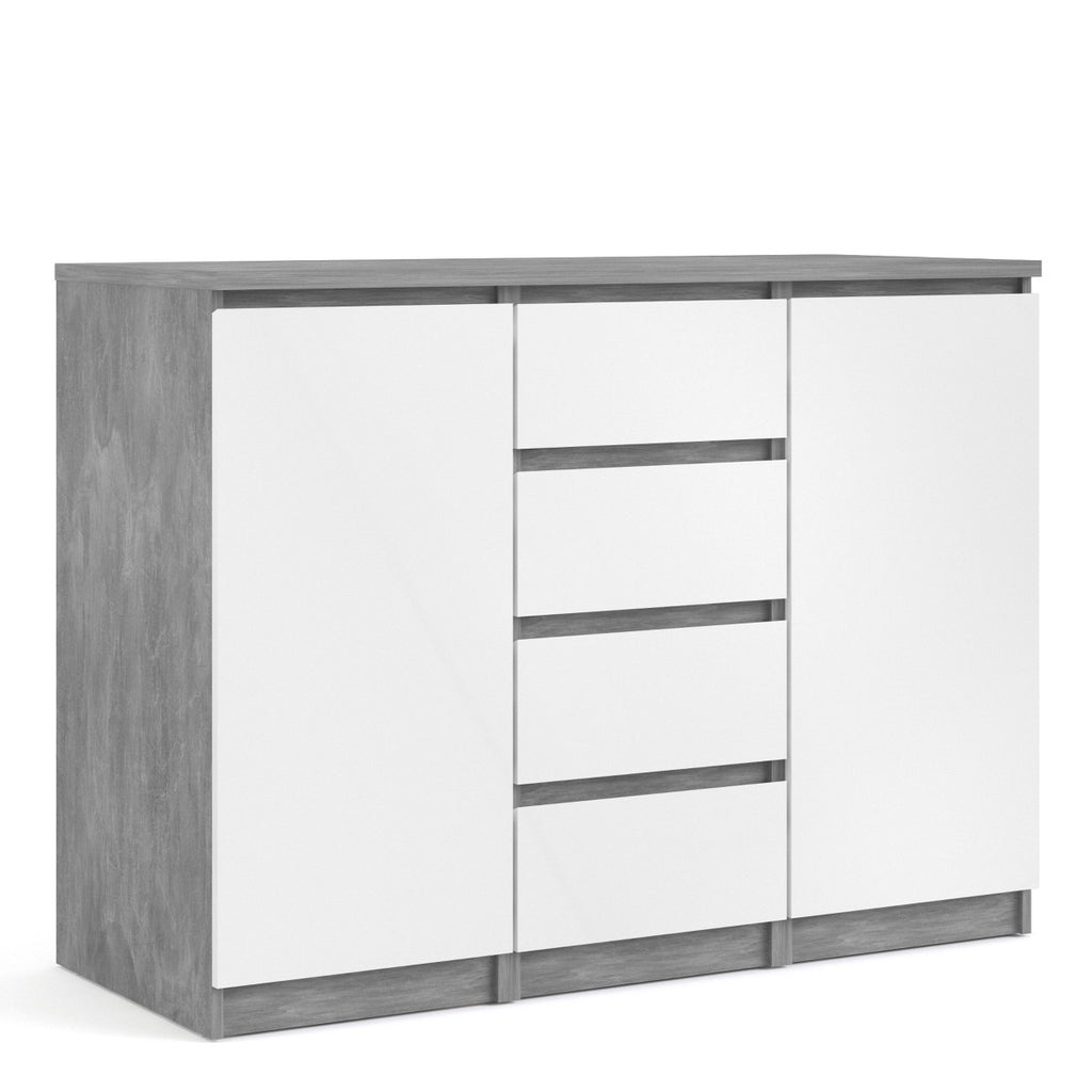 Naia Sideboard 4 Drawers 2 Doors in Concrete Grey and White High Gloss - Price Crash Furniture