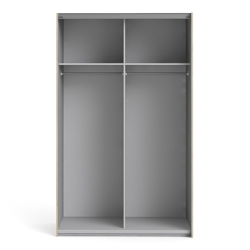 Verona Sliding Wardrobe 120cm in Oak with White Doors with 2 Shelves - Price Crash Furniture