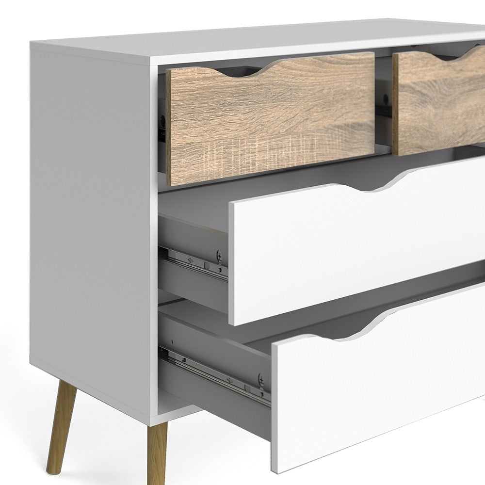 Oslo 4 Drawer Chest Of Drawers (2+2) in White and Oak - Price Crash Furniture
