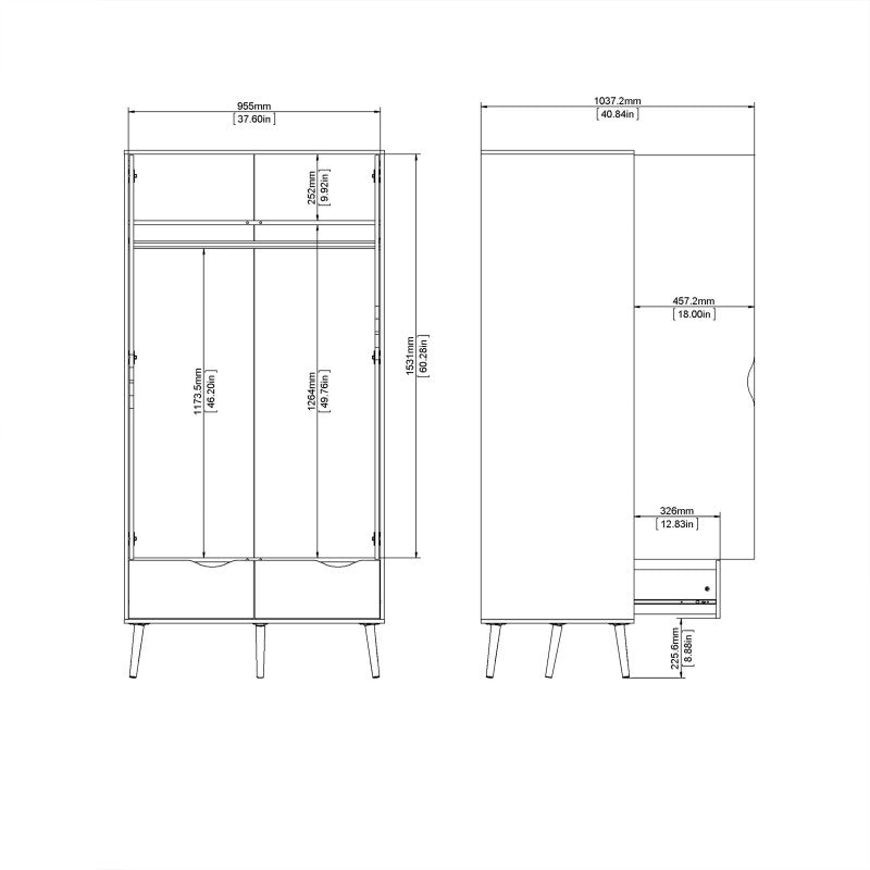 Oslo Wardrobe - 2 Doors 2 Drawers In Black And Oak - Price Crash Furniture