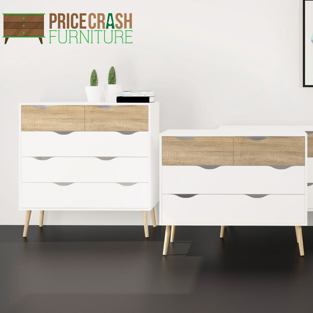 Oslo 5 Drawer Chest Of Drawers (2+3) in White and Oak - Price Crash Furniture