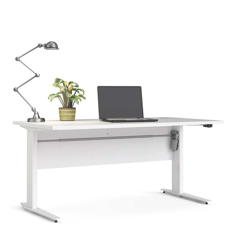 Prima Desk 150 cm with Electric Height Adjust for Standing or Sitting with White Legs in White - Price Crash Furniture
