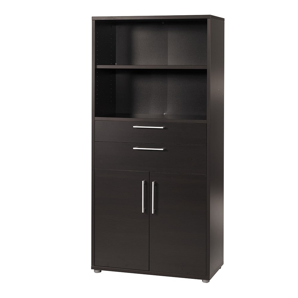 Prima Bookcase 4 Shelves with 2 Drawers and 2 Doors in Black Woodgrain - Price Crash Furniture