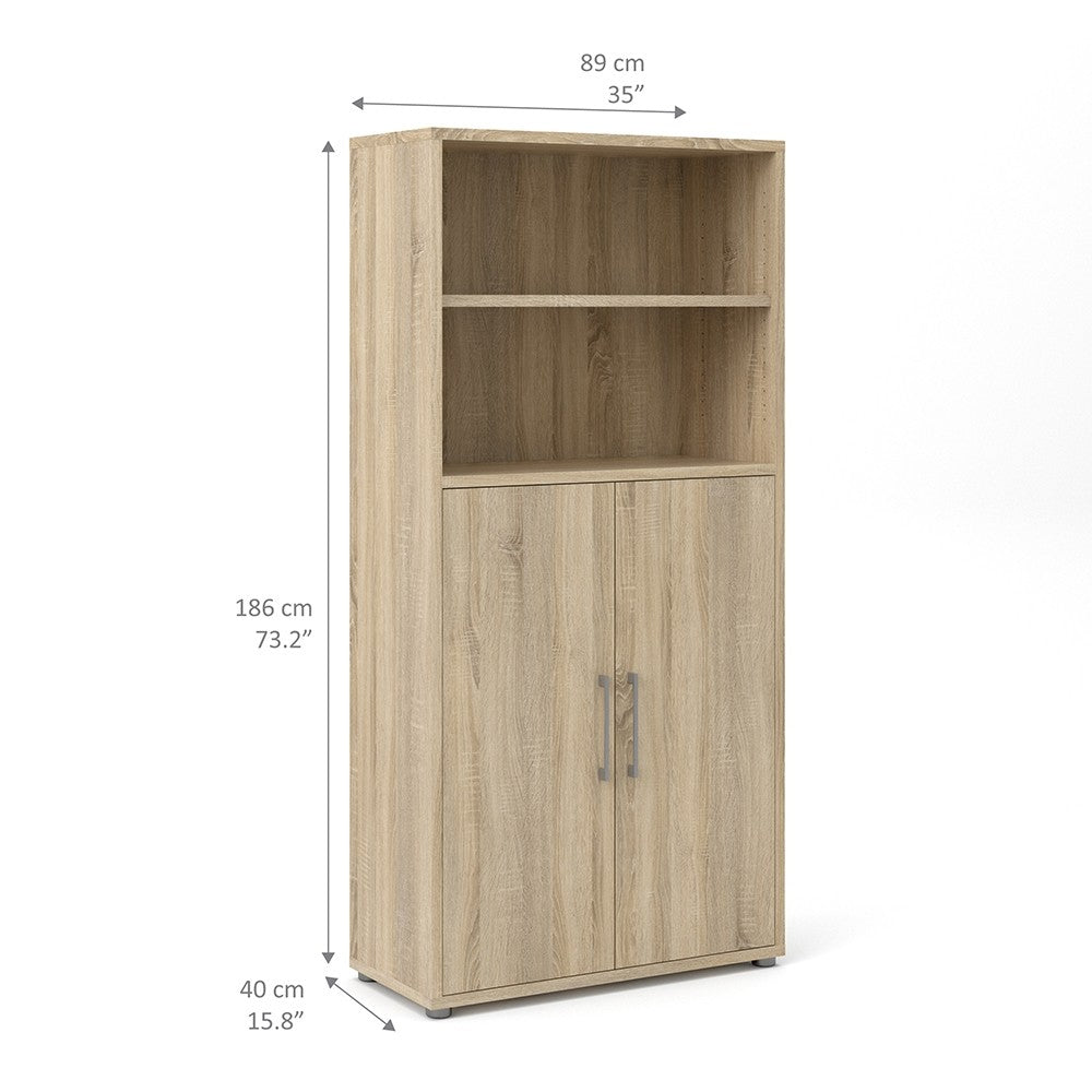Prima Bookcase Cupboard 4 Shelves with 2 Doors in Oak - Price Crash Furniture