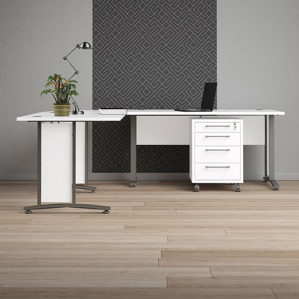 Prima Corner Desk Top in White with Silver Grey Leg - Price Crash Furniture