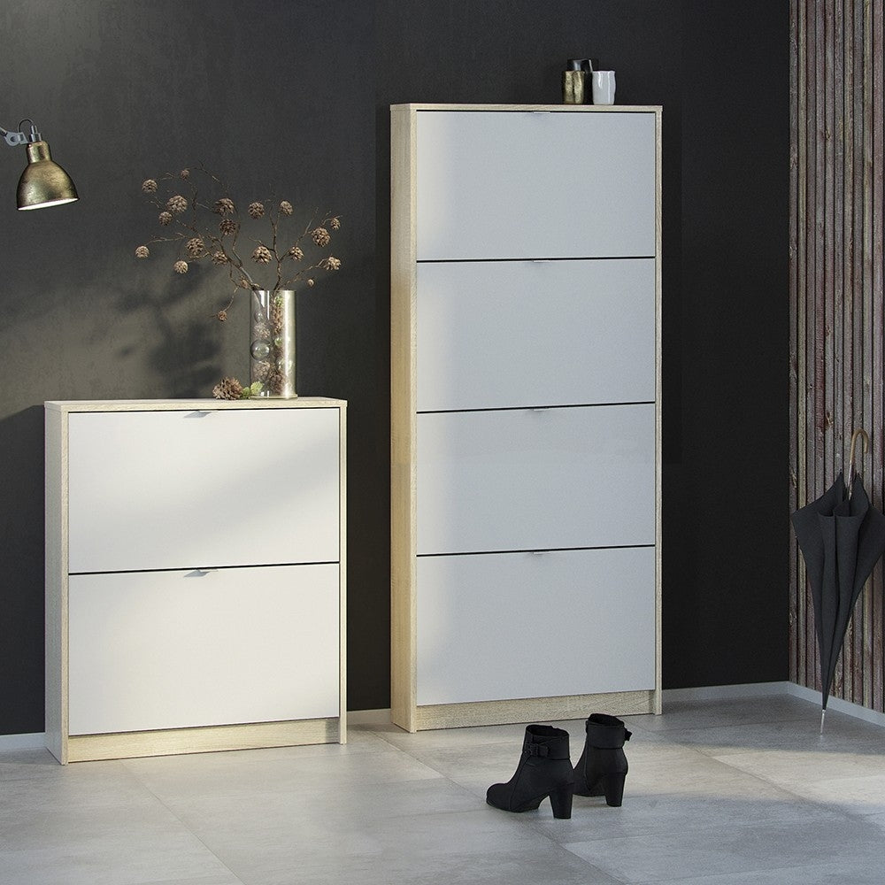 Shoe Cabinet: 4 compartments with 2 layers in White - Price Crash Furniture