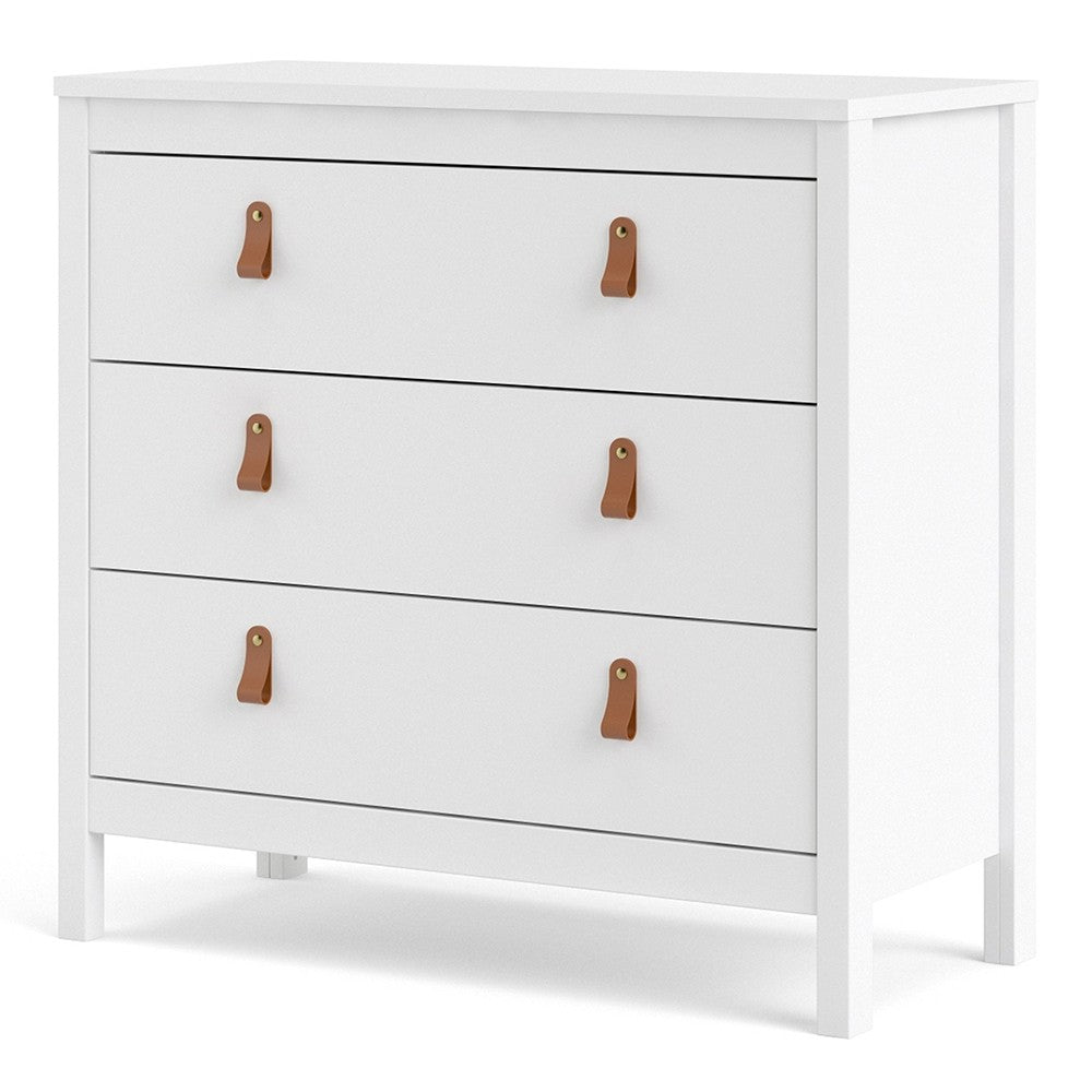 Barcelona Shaker Style 3 Drawer Chest of Drawers in White - Price Crash Furniture