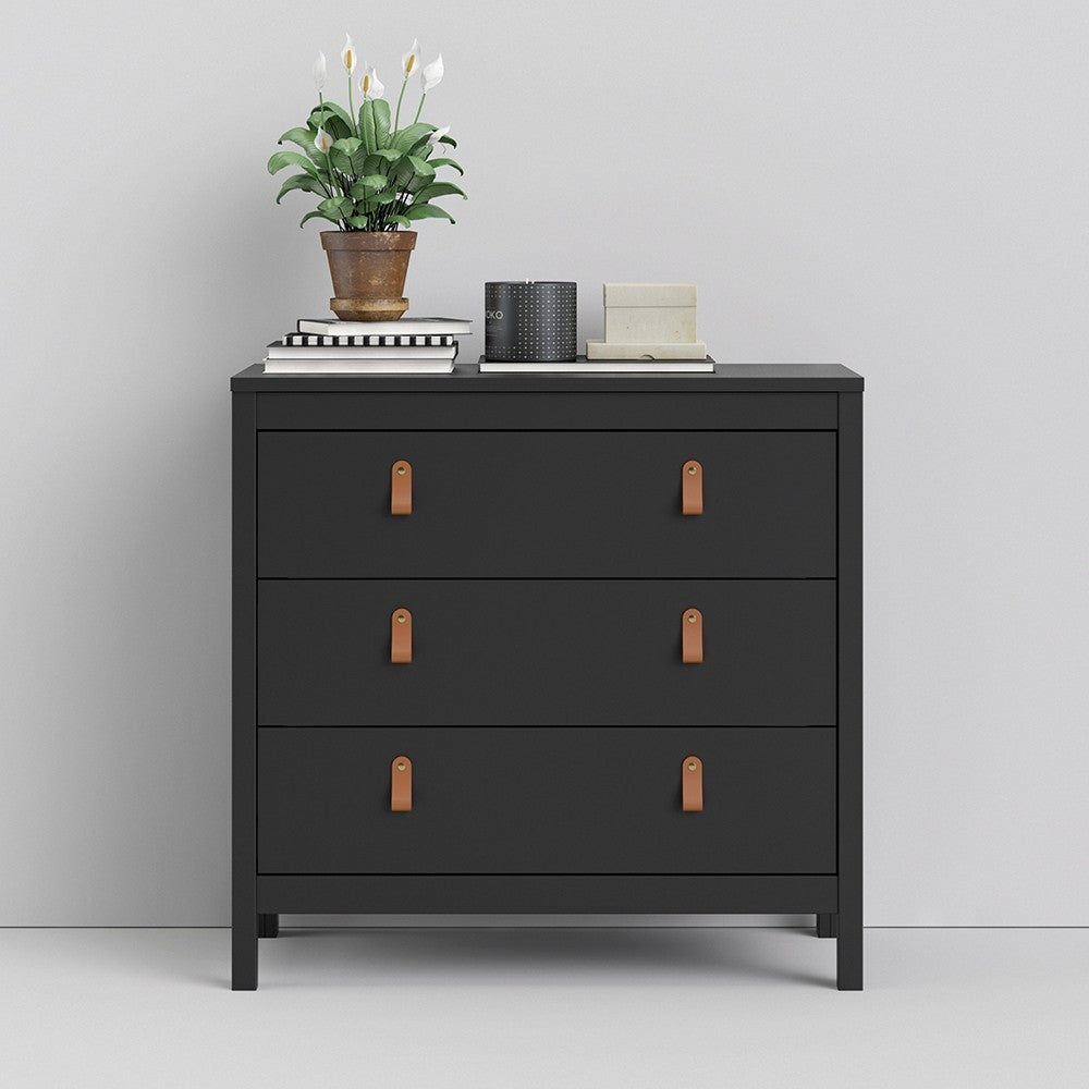 Barcelona Shaker Style 3 Drawer Chest of Drawers in Matt Black at Price Crash Furniture. Available in white or black. Matching items available