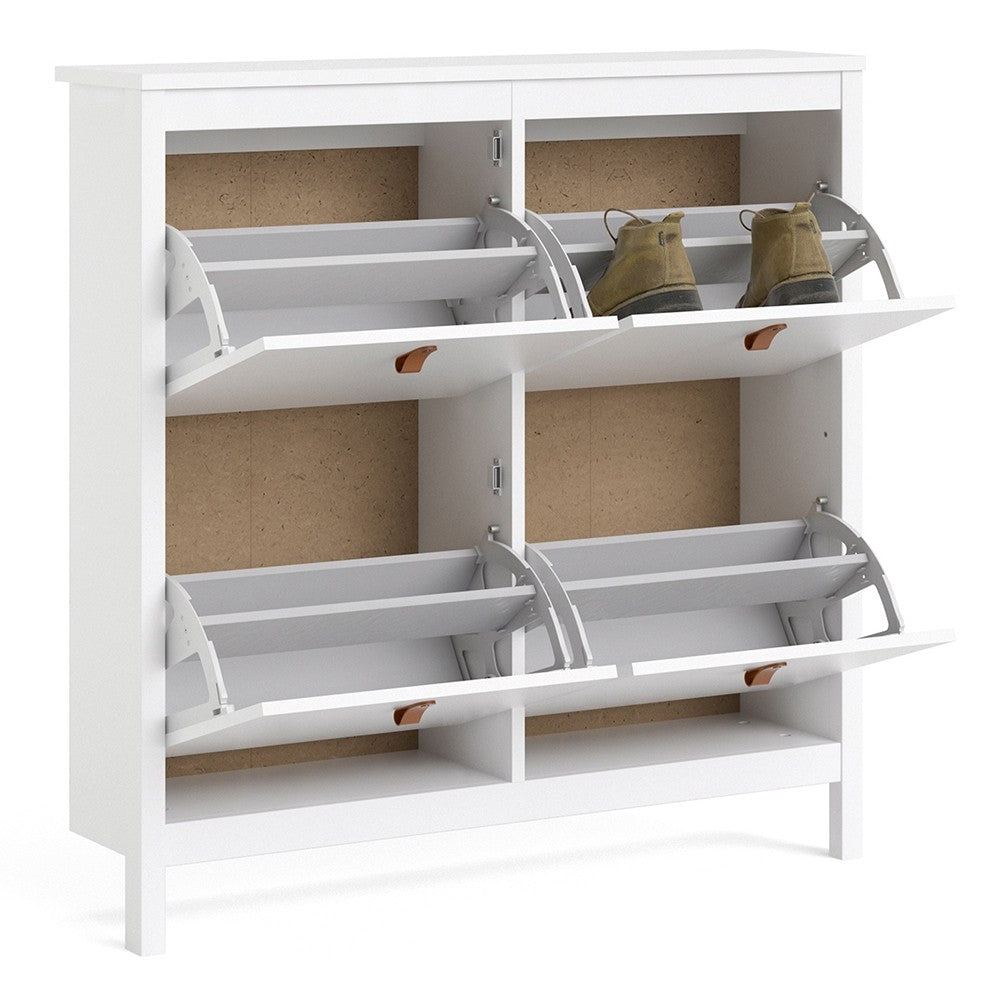 Barcelona Shoe Cabinet Cupboard with 4 Compartments in White - Price Crash Furniture