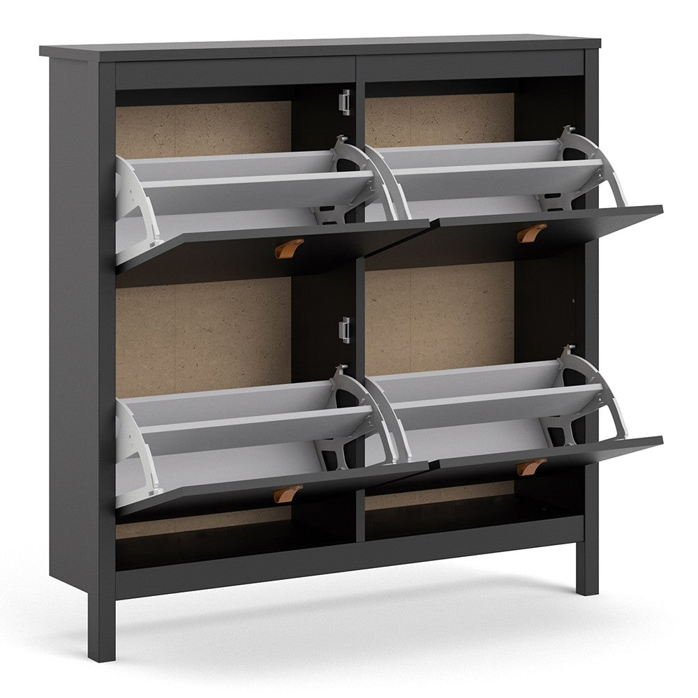 Barcelona Shoe Cabinet 4 Compartments in Matt Black - Price Crash Furniture