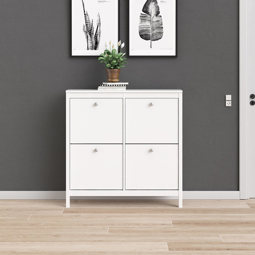 Madrid Shoe Cabinet Cupboard with 4 Storage Compartments in White - Price Crash Furniture