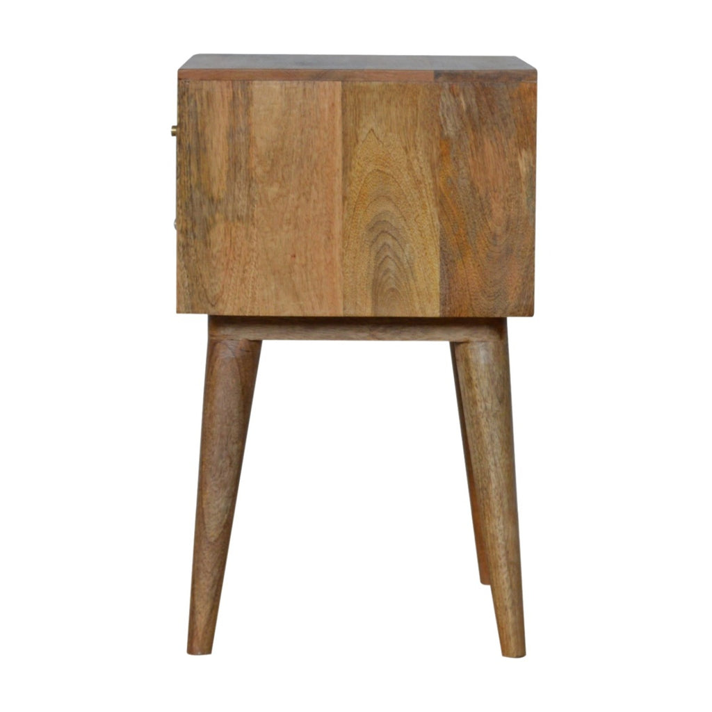 Patchwork Square Pattern 2 Drawer Bedside Table in Oak-effect Mango Wood - Price Crash Furniture