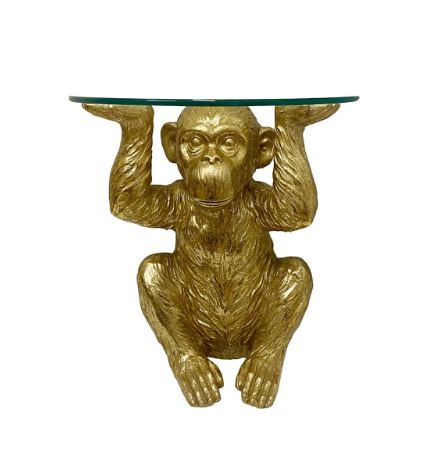 Gold Chimp With Glass Top Side Table - Price Crash Furniture
