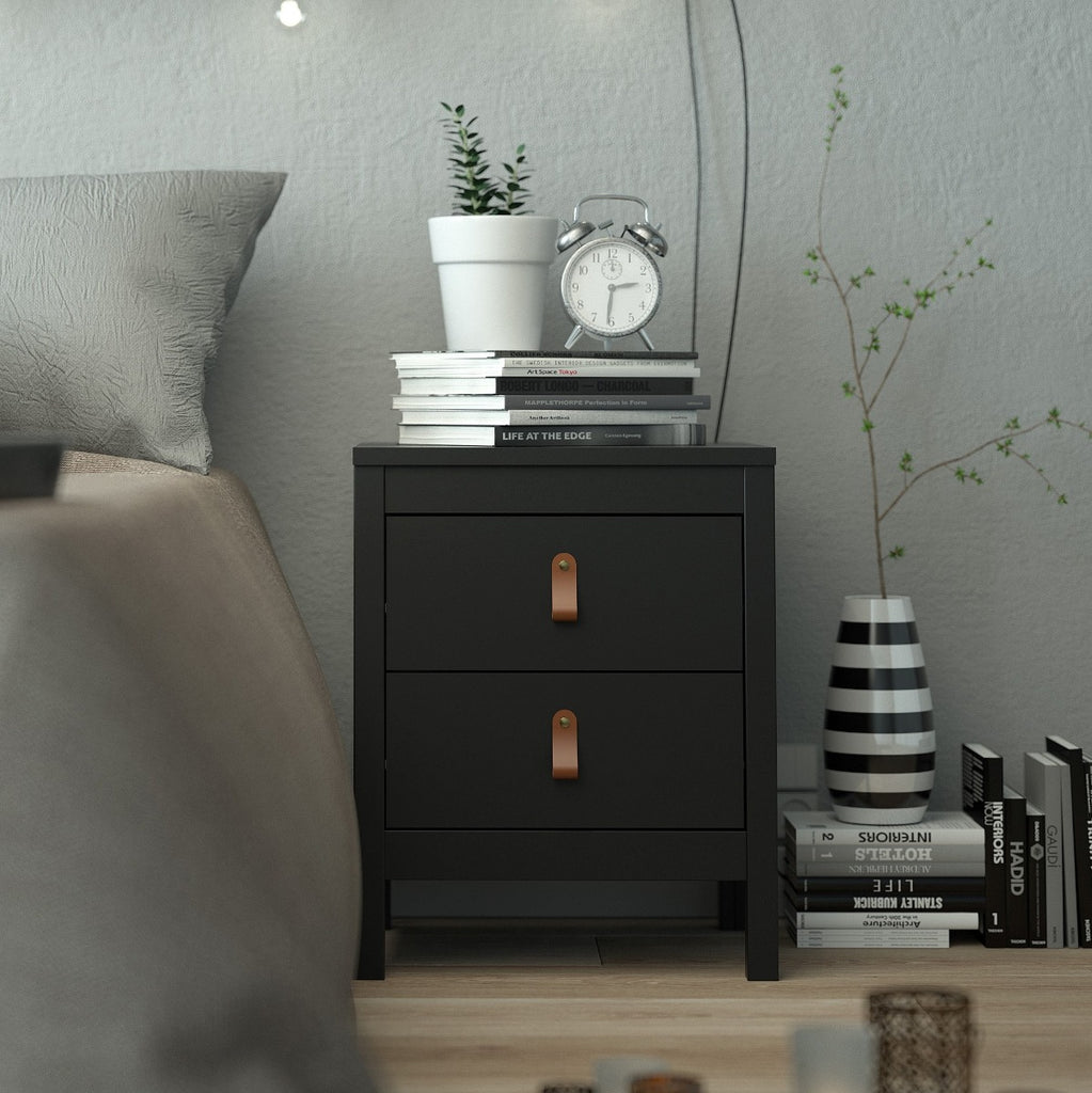 Barcelona Shaker Style Bedside Table Cabinet with 2 Drawers in Matt Black - Price Crash Furniture