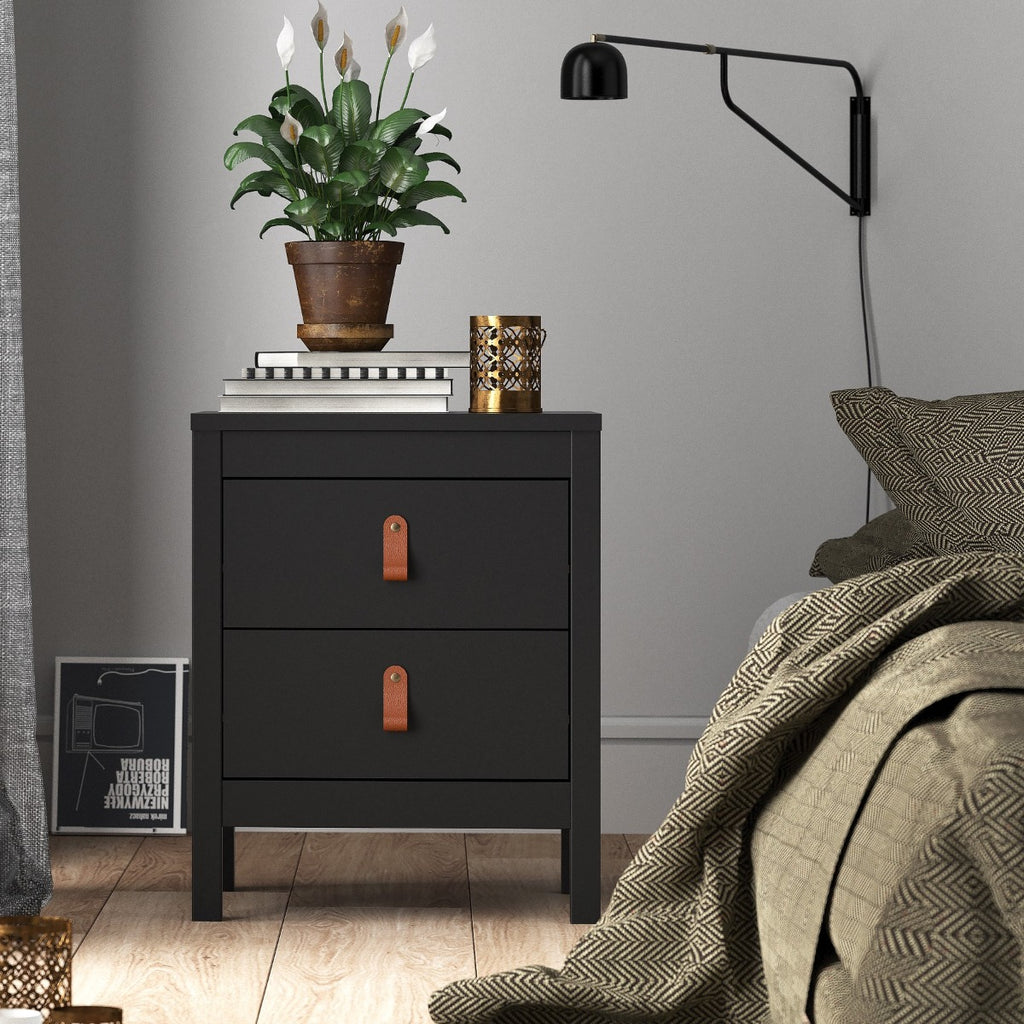 Barcelona Shaker Style Bedside Table Cabinet with 2 Drawers in Matt Black at Price Crash Furniture. Available in white or black. Matching items available