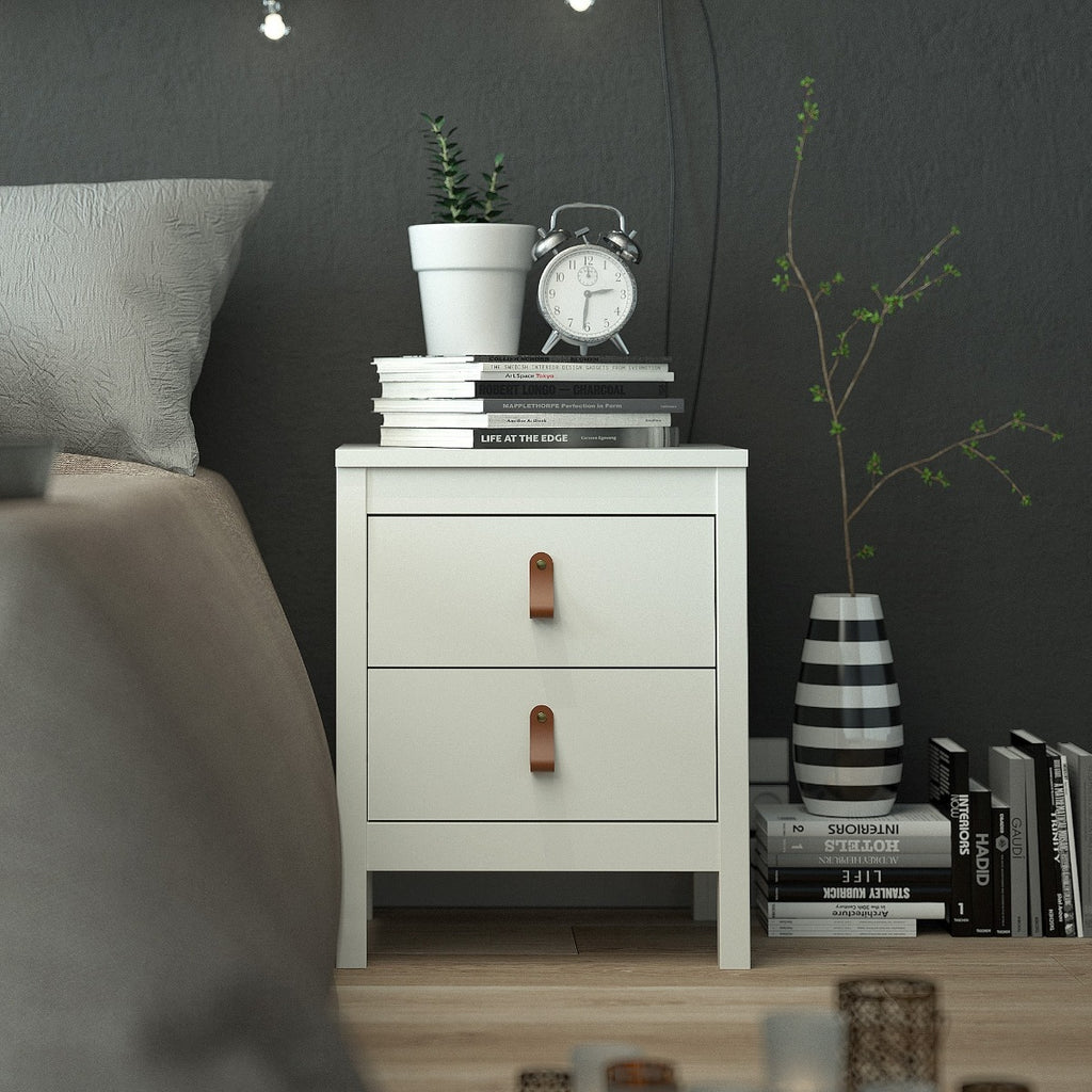 Barcelona Shaker Style Bedside Table Cabinet 2 Drawers in White - Price Crash Furniture