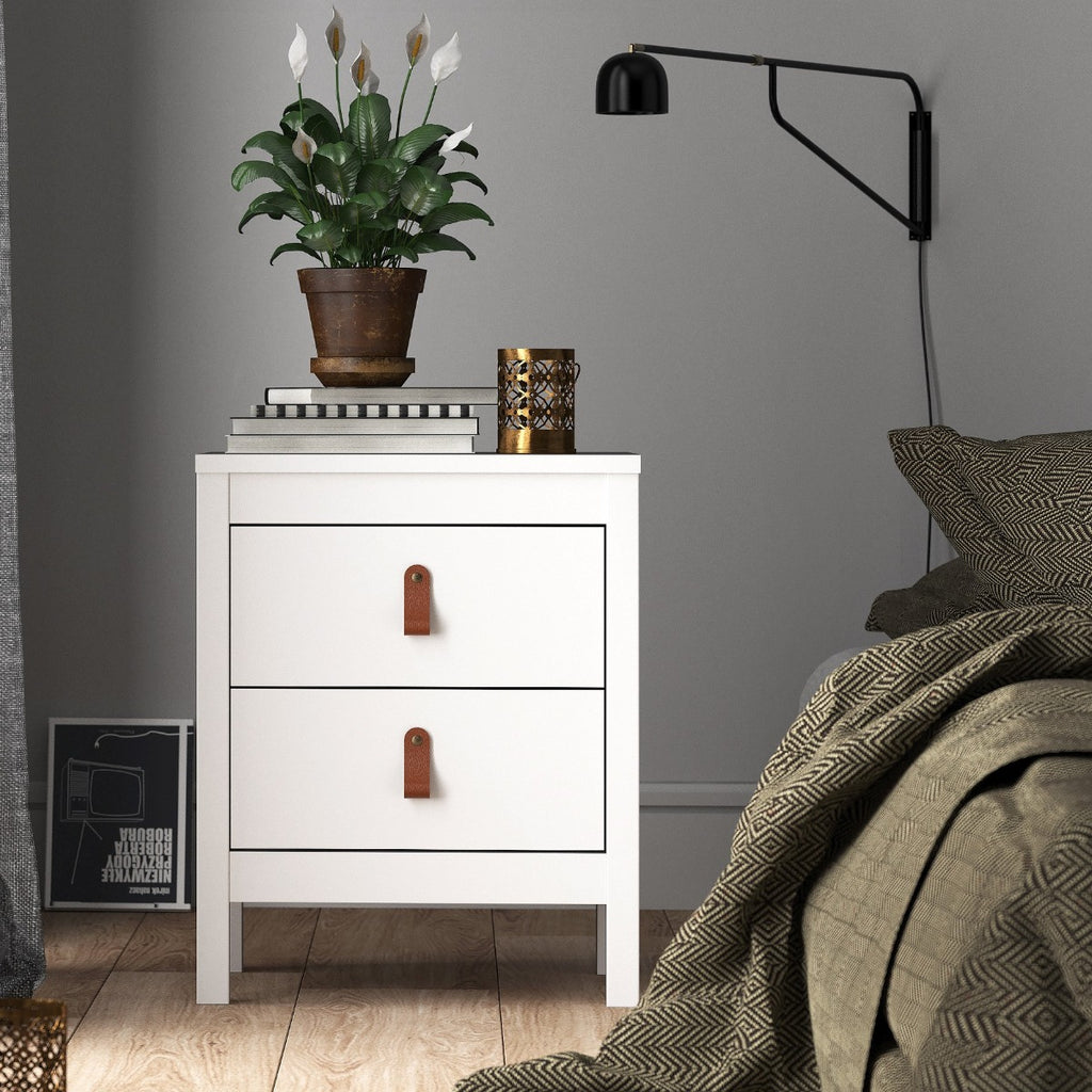 Barcelona Shaker Style Bedside Table Cabinet 2 Drawers in White at Price Crash Furniture. Available in white or black. Matching items available