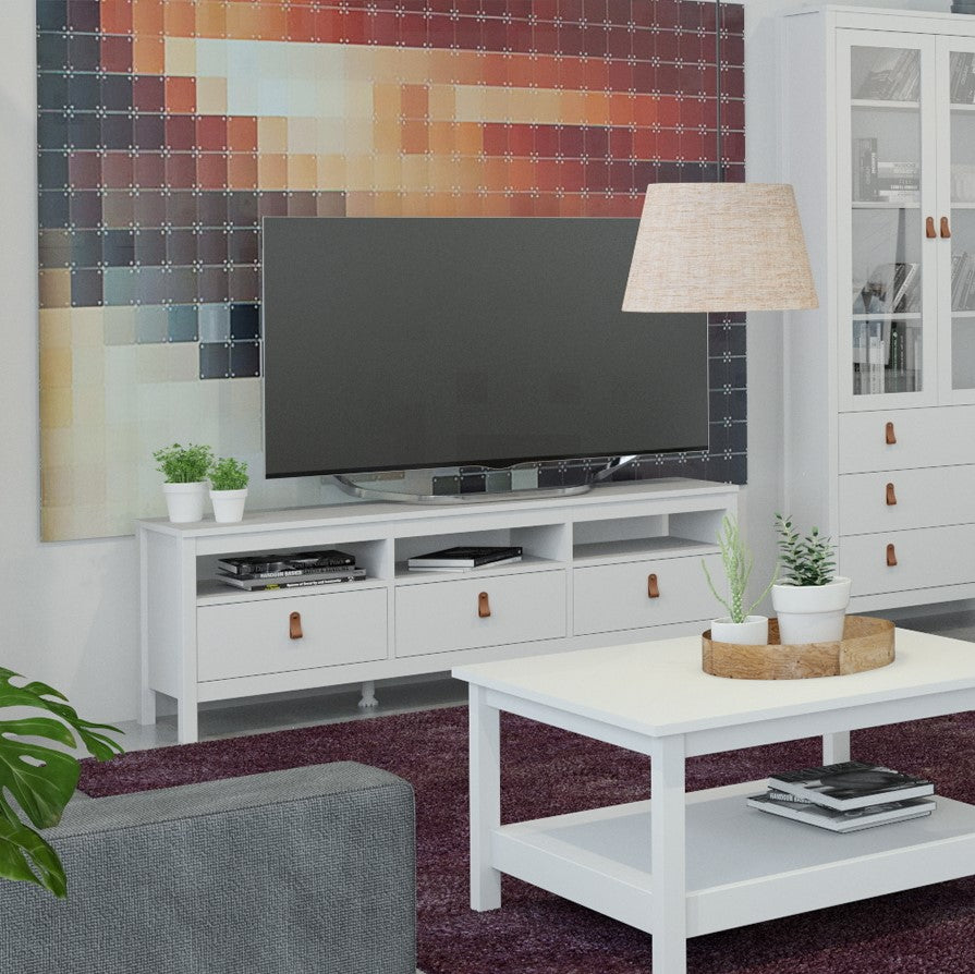 Barcelona TV Unit 3 Drawers in White - Price Crash Furniture