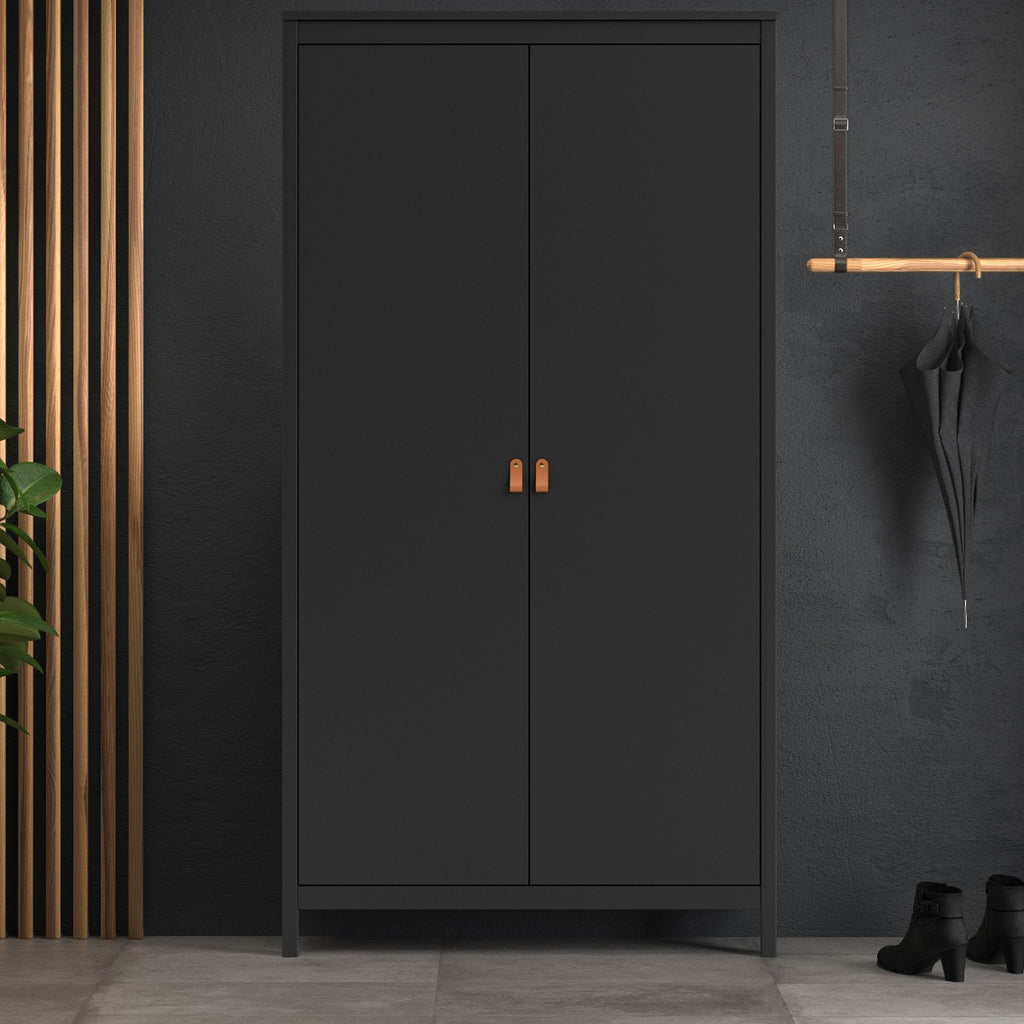 Barcelona Wardrobe with 2 Doors in Matt Black - Price Crash Furniture