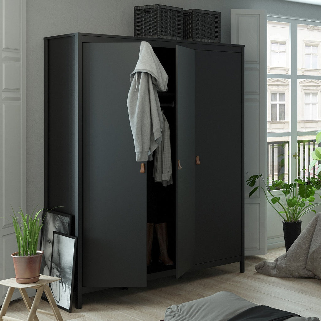 Barcelona Wardrobe with 3 Doors in Matt Black at Price Crash Furniture. Available in white or black. Matching items available