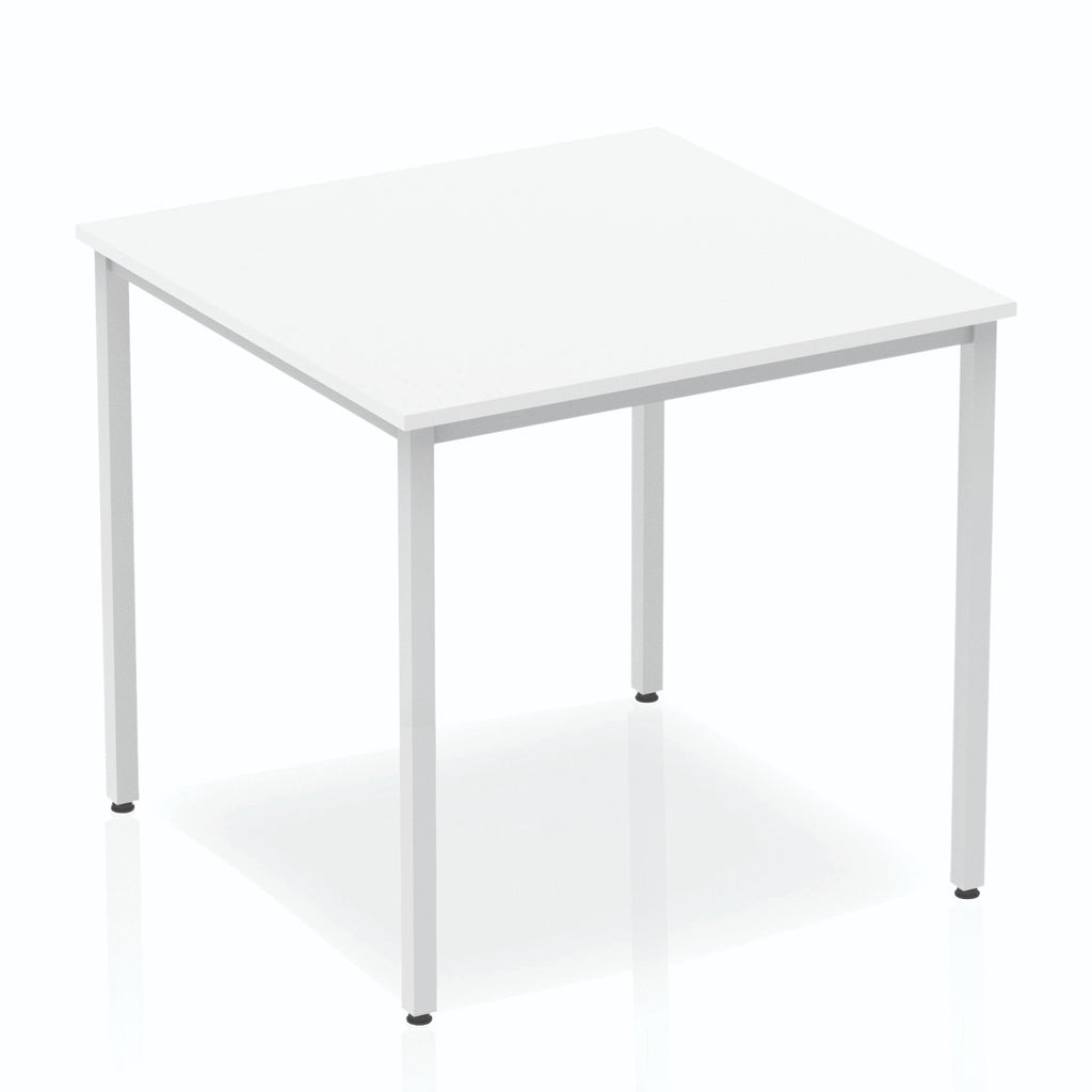 Impulse Straight Table with White Top and Silver Box Frame Leg - Price Crash Furniture