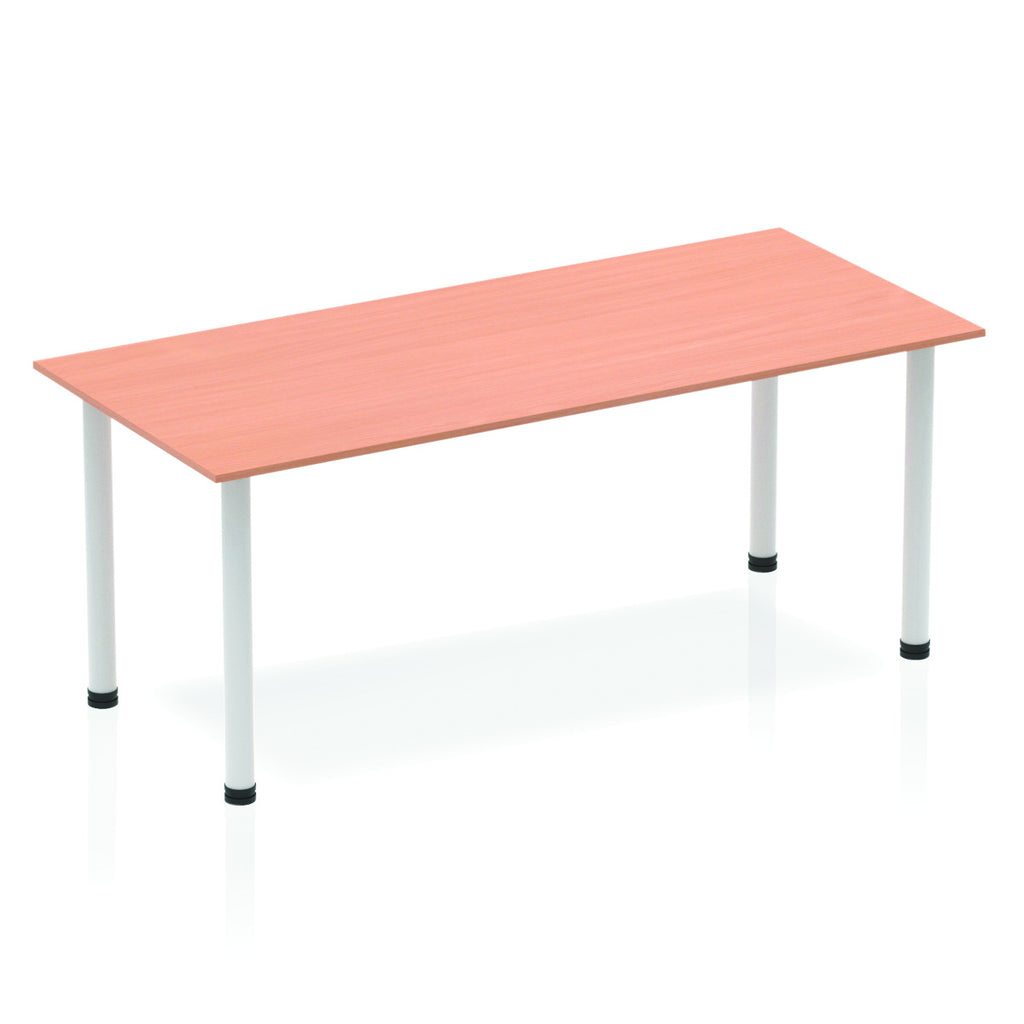 Impulse Straight Table with Beech Top and Silver Post Leg - Price Crash Furniture