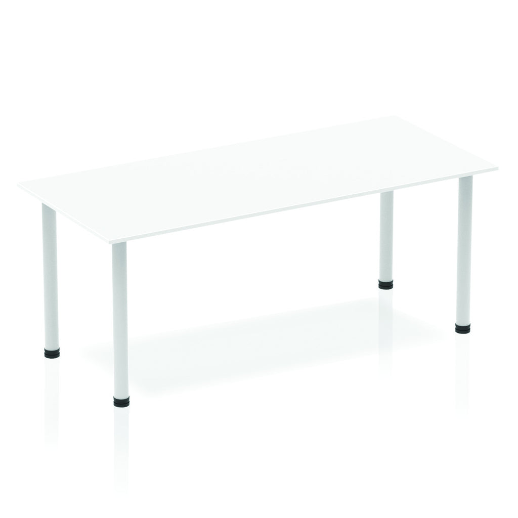 Impulse Straight Table with White Top and Silver Post Leg - Price Crash Furniture