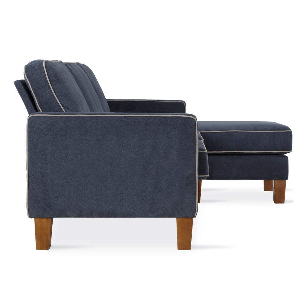 Bowen Corner L Shape Sofa with Contrast Welting in Blue Chenile by Dorel - Price Crash Furniture
