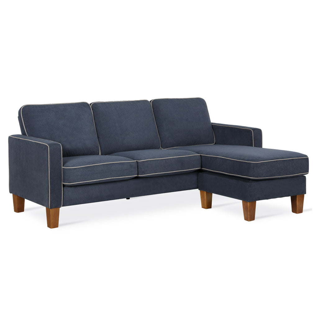 Bowen Corner L Shape Sofa with Contrast Welting in Blue Chenile by Dorel - Price Crash Furniture