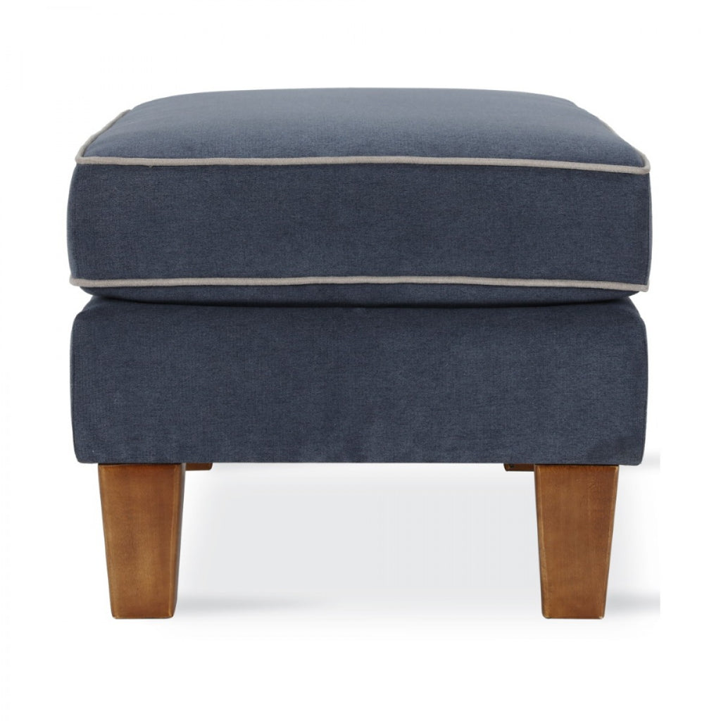 Bowen Ottoman Footstool with Contrast Welting in Blue Chenile by Dorel - Price Crash Furniture