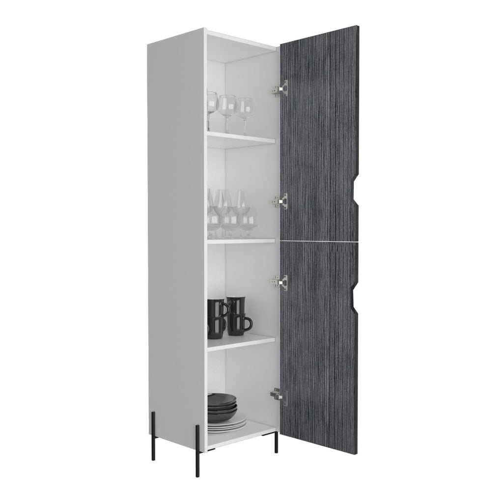 Core Dallas Tall Storage Cabinet in White & Carbon Grey Oak Effect - Price Crash Furniture