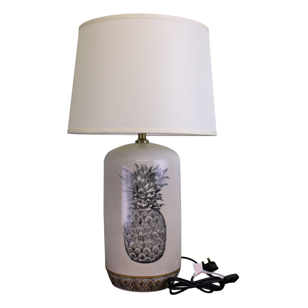 Black & White Ceramic Lamp with Pineapple Design 69cm - Price Crash Furniture