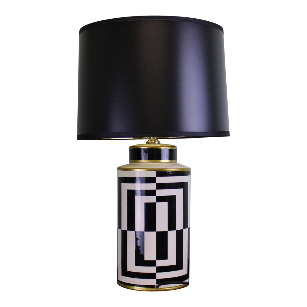 Black/White/Gold Ceramic Lamp, Geometric Design 66cm - Price Crash Furniture