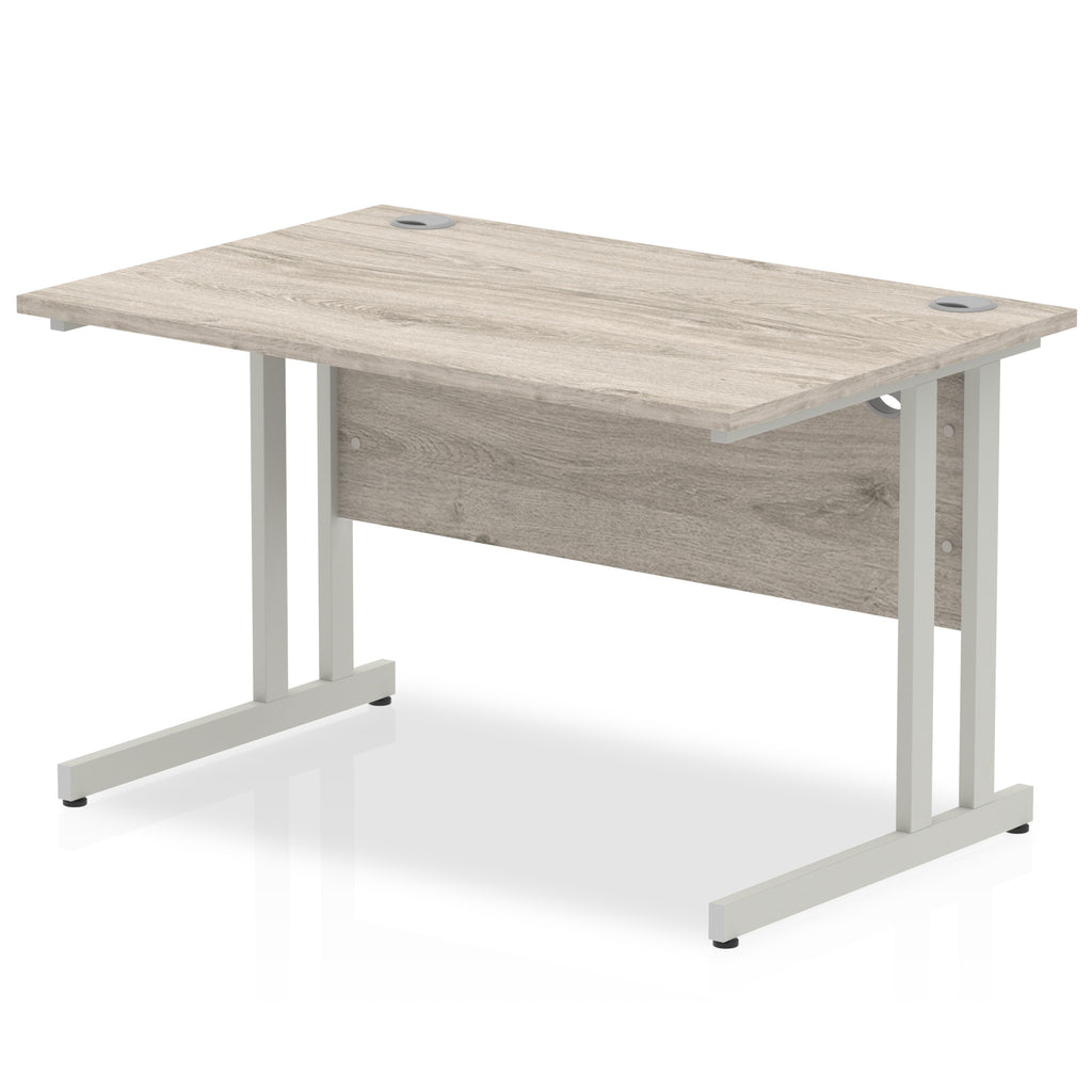 Impulse 800mm deep Straight Desk with Grey Oak Top and Silver Cantilever Leg - Price Crash Furniture