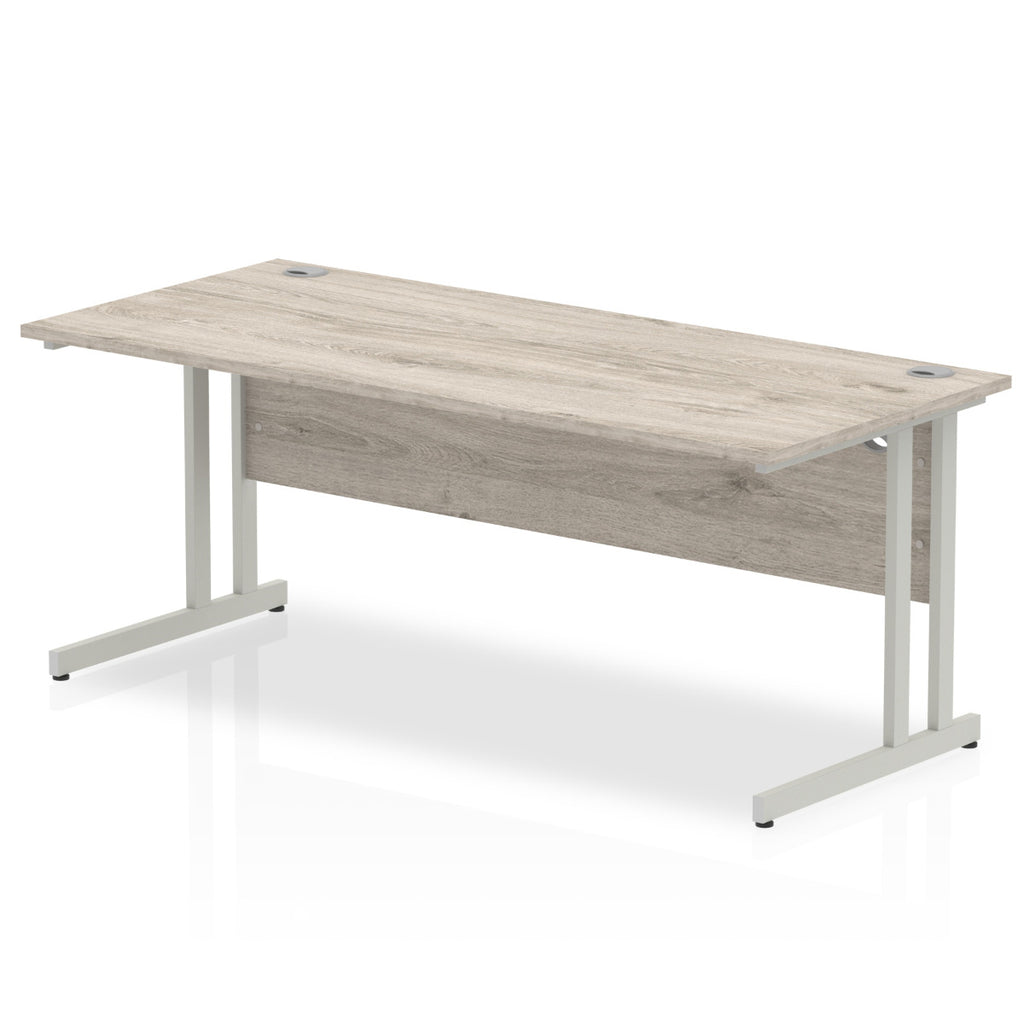 Impulse 800mm deep Straight Desk with Grey Oak Top and Silver Cantilever Leg - Price Crash Furniture