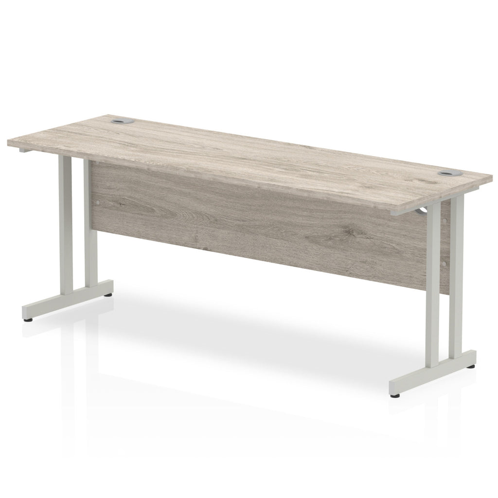Impulse 600mm deep Straight Desk with Grey Oak Top and Silver Cantilever Leg - Price Crash Furniture