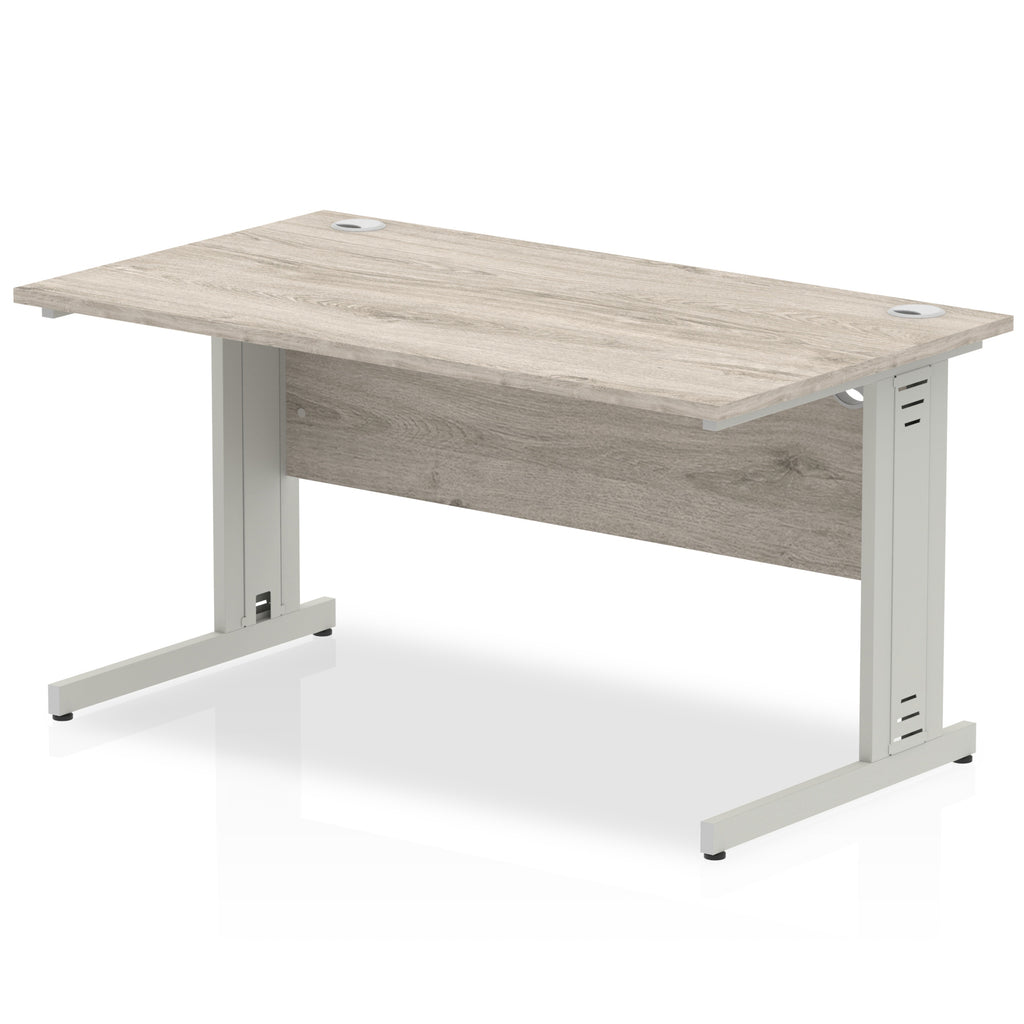Impulse 800mm deep Straight Desk with Grey Oak Top and Silver Cable Managed Leg - Price Crash Furniture