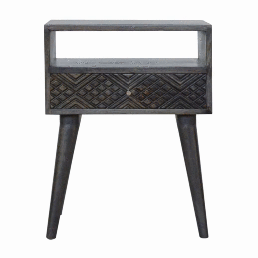 Ash Black Carved Drawer Bedside Table - Price Crash Furniture
