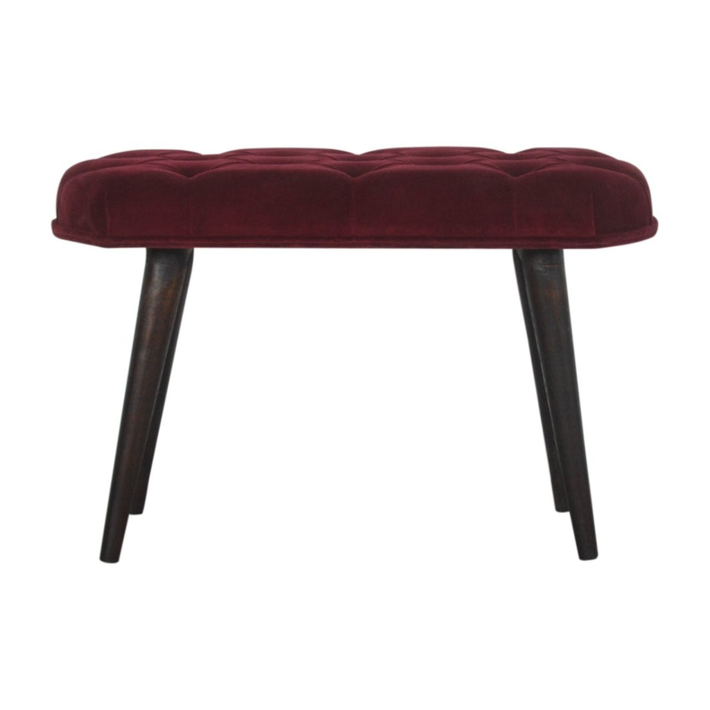 Wine Red Velvet Deep Button Bench - Price Crash Furniture
