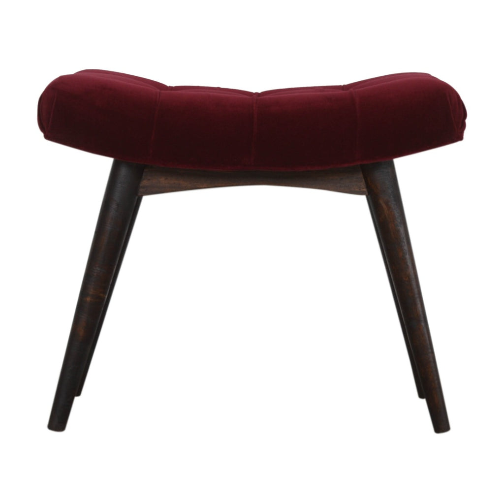 Wine Red Cotton Velvet Curved Bench - Price Crash Furniture