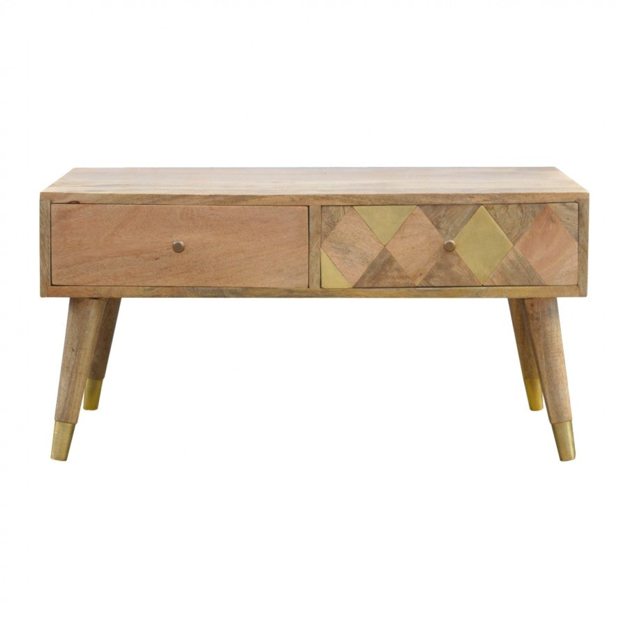 Solid Wood 2 Drawer Writing Desk With Gold Brass Insert - Price Crash Furniture