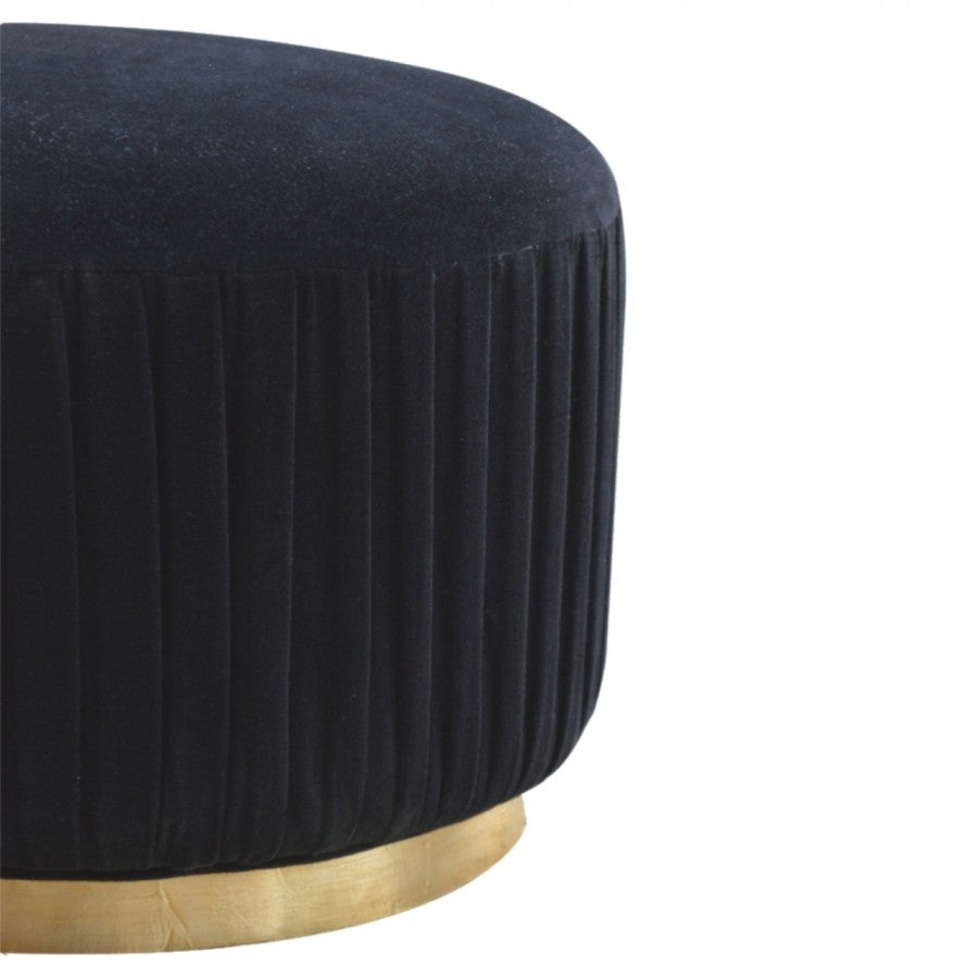 Black Cotton Velvet Pleated Footstool With Gold Base - Price Crash Furniture