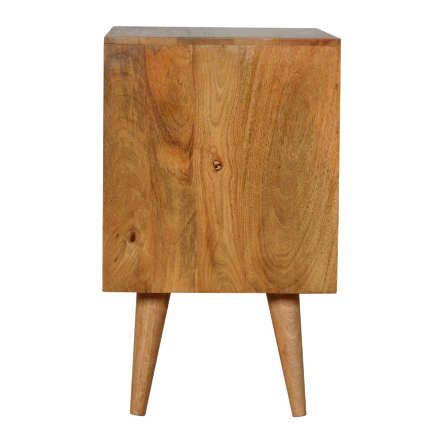 Tile Carved Bedside Table in Oak-effect Mango Wood - Price Crash Furniture