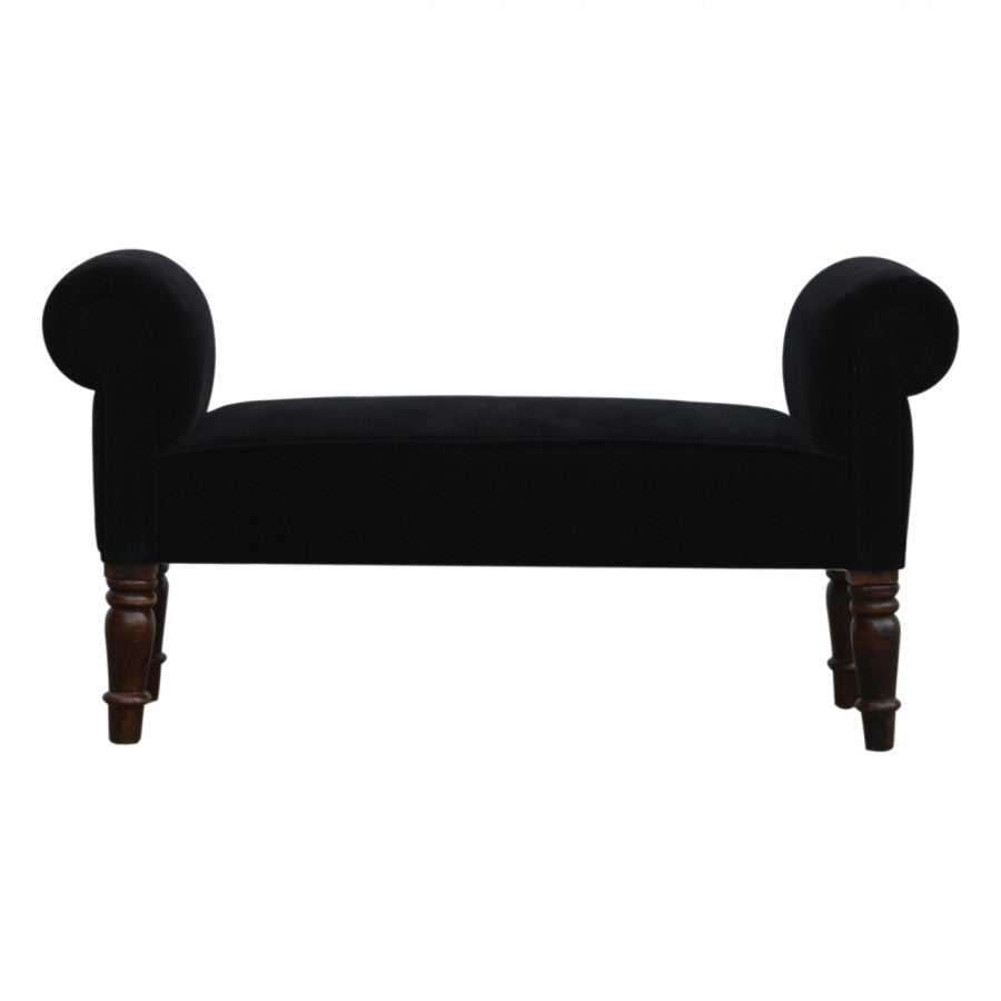 Black Velvet Bench With Turned Feet - Price Crash Furniture
