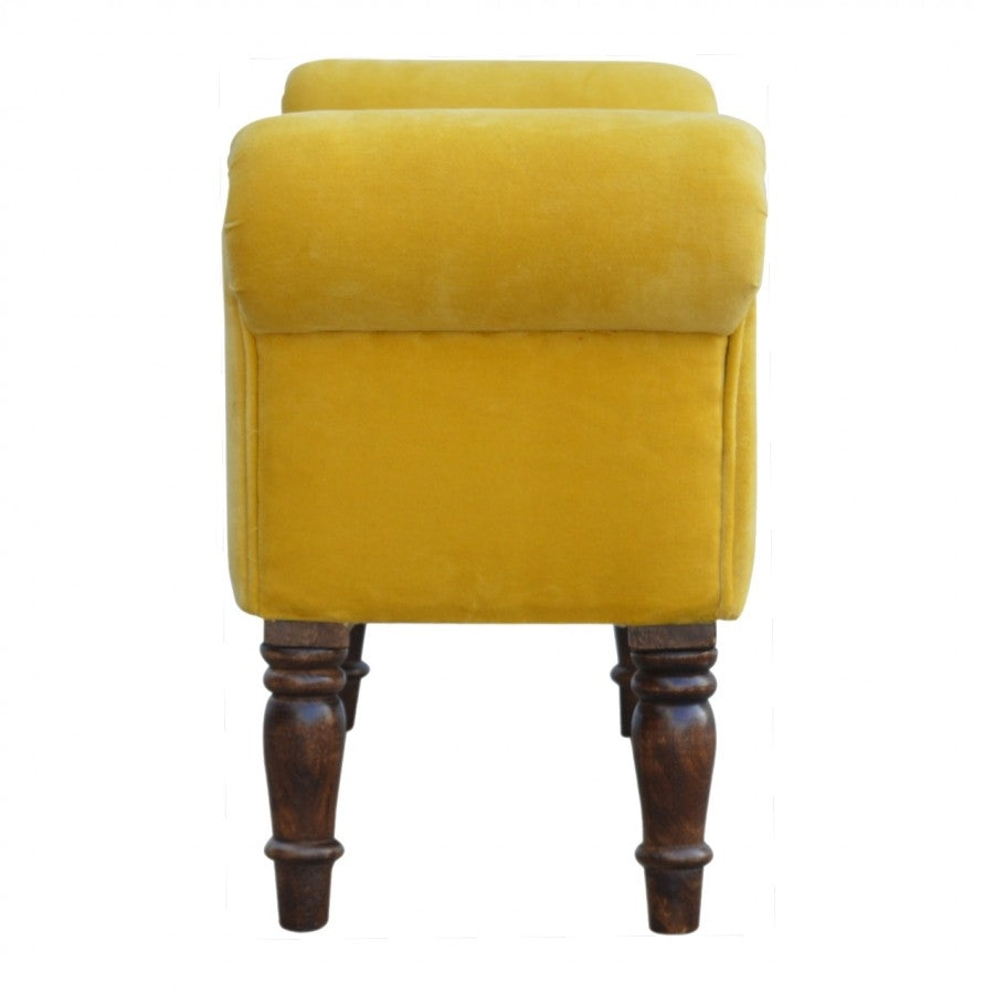 Mustard Velvet Bench With Turned Feet - Price Crash Furniture