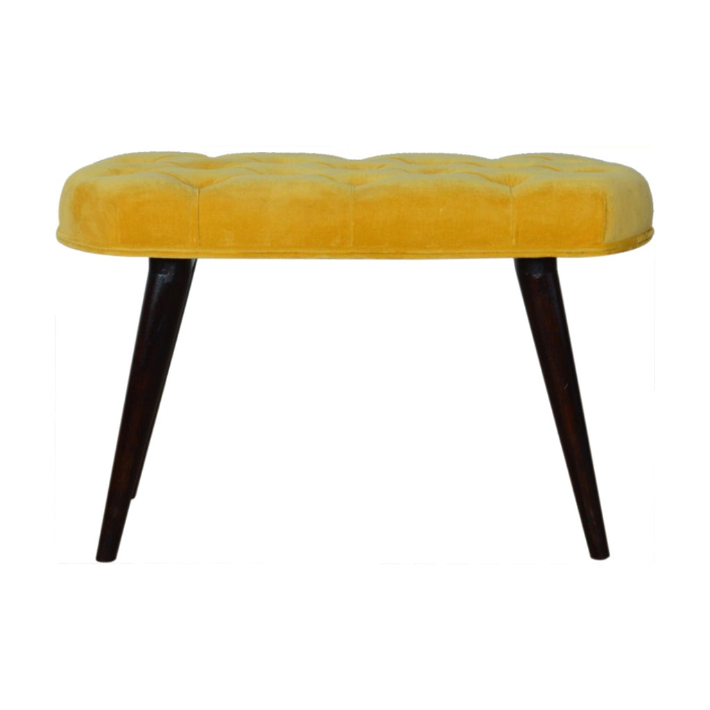 Velvet Deep Button Bench Seat in Mustard Yellow & Walnut - Price Crash Furniture